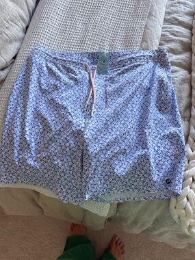 johnnie-O Light Blue & White Floral Swim Trunks